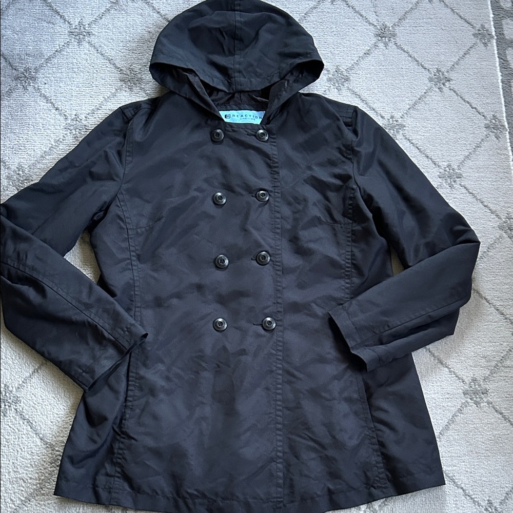 Reaction Kenneth Cole Classic Black Hooded Pea Coat